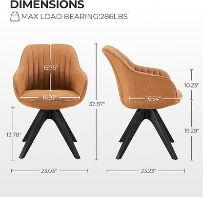 Zouron Mid Century Modern Accent Chair with Black Oak Wood Legs, Upholstered Swivel Chair No Wheels, Side Accent Armchair Vanity Chair for Small Space Home Office Living Room Bedroom, Brown
