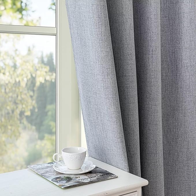 100% Blackout Curtains for Living Room, 72 Inch Curtains 2 Panel Set Light Blocking, Back Tab & Rod Pocket Thermal Insulated Drapes Bedroom Windows Home Decor(52W × 72L inch, Light Grey)