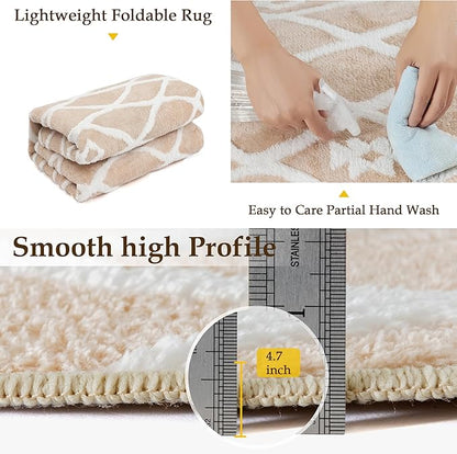 Beige 6x9 Area Rug Moroccan Shag Living Room Washable Carpet Soft Non Shedding Neutral Boho Plush Pile Modern Large Throw Rug for Office Bedroom Dining Room Playroom