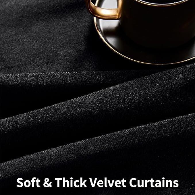 Joydeco 100% Blackout Velvet Curtains for Bedroom 84 Inches Long 2 Panels, Back Tab/Rod Pocket Living Room Drapes, Thermal Insulated Soundproof Heavy Duty Curtains for Windows,52W x 84L,Black