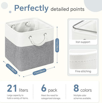 Fabric Cubes Storage Basket, 6 Pack 11x11 in with Handles Cube Storage Bins, for Shelves, Home, Office Organizers
