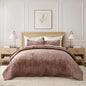 EVERGRACE Velvet Quilt Set Full Queen Size, Luxurious Soft Striped Channel Bedding Set, Lightweight Velvet Comforter for All Season, Oversized Bedspread Coverlet with 2 Matching Shams, Terracotta Clay