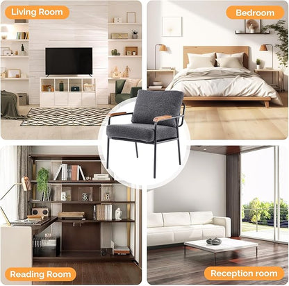 VINGLI Mid-Century Modern Accent Armchiar for Small Space, Small Comfy Upholstered Leisure Reading Chair with Wood Armrest for Bedroom, Living Room, Waiting Room, Linen Grey