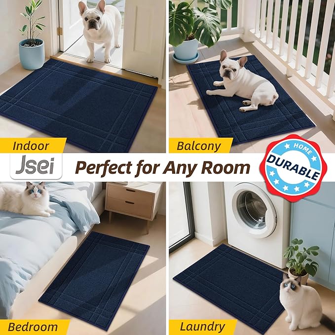 JSEI Entryway Rugs Doormat 20"x32", Non-Slip Dirt Trapper Door Mats Indoor, Washable Absorbent and Stain Resist Welcome Floor Mat for Front Door, Dog Door Mat, Muddy Wet Shoes & Paws, Navy Blue