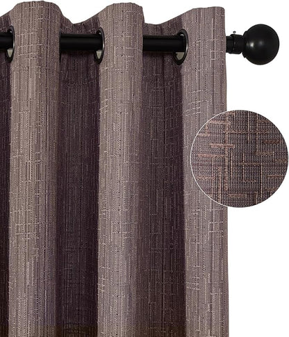 Jacquard Linen Curtains 63 inch Length 2 Panels Thick Faux Linen Blended Window Drapes Burlap Textured Curtains with Grommet for Living Room Bedroom Farmhouse (42x63 Fashion Purple) Natural