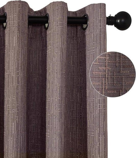 Jacquard Linen Curtains 72 inch Length 2 Panels Thick Faux Linen Blended Window Drapes Burlap Textured Curtains with Grommet for Living Room Bedroom Farmhouse (52x72 Fashion Purple) Natural