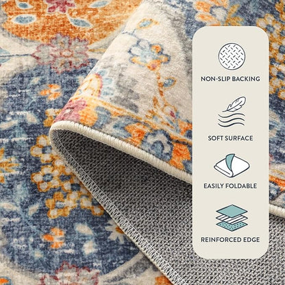 Lahome Moroccan Hallway Runner Rug, 2'5''x8' Ultra-Thin Washable Runners for Hallways Kitchen, Oriental Laundry Room Rug Non-Slip Vintage Long Carpet for Entryway Bedroom Bathroom, Cream/Multi