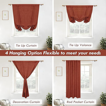DriftAway Double Layer Linen Blackout Tie Up Curtains Thermal Insulated Fully Lined Balloon Roman Shade Bathroom Window Adjustable Rod Pocket for Small Window 39 Inch by 55 Inch Burnt Orange