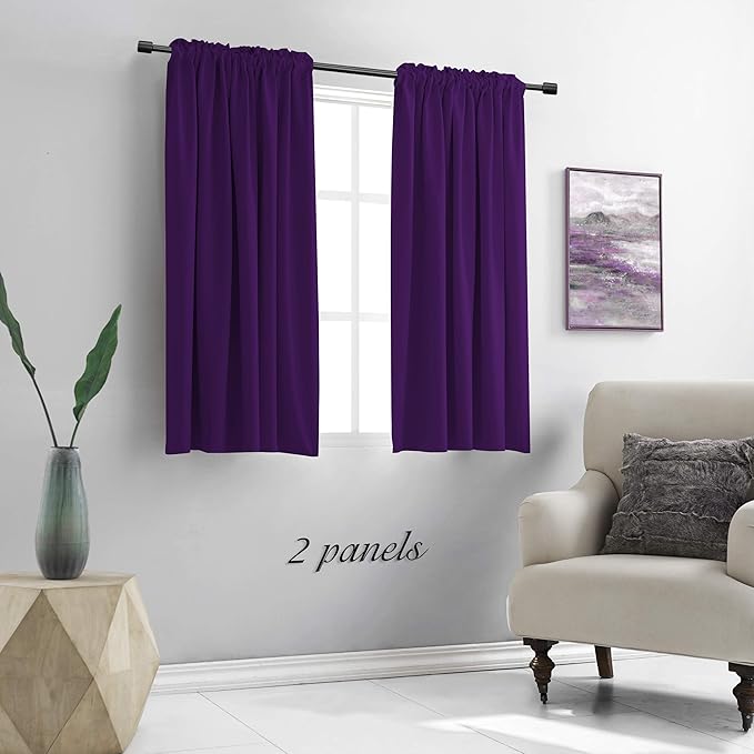 DONREN Royal Purple Blackout Curtain Panels for Living Room - Thermal Insulated Room Darkening Rod Pocket Drapes for Window (42 x 45 Inch Length,2 Panels)