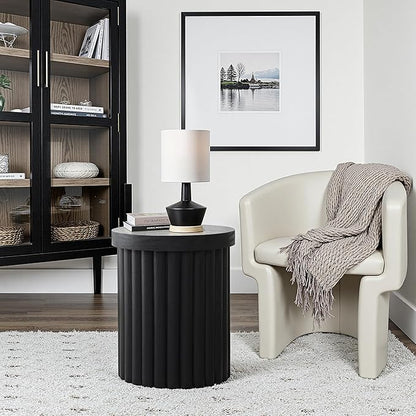 LuxenHome Wood Round Side Table, 19" Fluted End Table for Small Spaces, Mid Century Modern Black Wooden Accent Tables, Small Bedside Table, Couch Side Table, Nightstand for Living Room Bedroom Couch