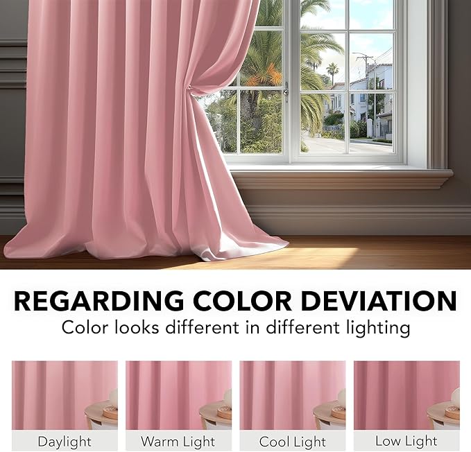 Deconovo Blackout Curtains, Thermal Insulated, W42 x L72 2 Panels, Back Tab, Machine Washable, Room-Darkening Drapes for Bedroom/Living Room Coral Pink