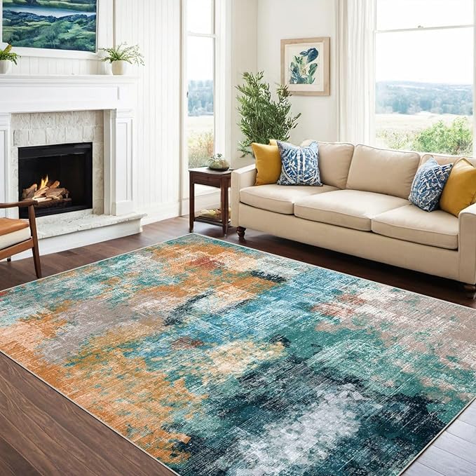 vivorug Washable Rug, Ultra Soft Area Rug 4x6, Non Slip Abstract Small Rug, Stain Resistant Rugs for Living Room Bedroom, Modern Style, Rosy Clouds