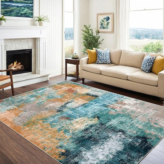 vivorug Washable Rug, Ultra Soft Area Rug 4x6, Non Slip Abstract Small Rug, Stain Resistant Rugs for Living Room Bedroom, Modern Style, Rosy Clouds