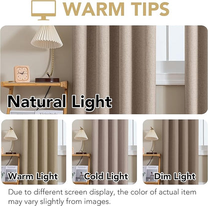 H.VERSAILTEX Linen Curtains 100% Blackout Curtains for Bedroom 54 inch Long Full Light Blocking Nature Linen Blended Window Curtains for Living Room Nickel Grommet (2 Panels, Heathered Sand)