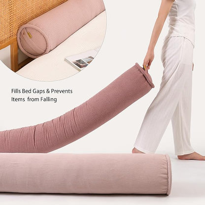 Long Round Body Pillow for Adults – Corduroy Cervical Roll Bolster Pillow, Firm Support for Spine Alignment & Side Sleeping,39 x 7.87 Inches,Pink
