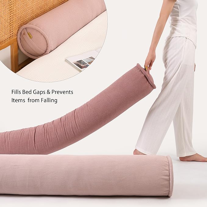 Body Pillow for Adults – Corduroy Long Round Bolster Pillow for Bed, Cuddle Pillow with Full Support for Side Sleepers & Restful Sleep,47 x 7.87 Inches,Pink