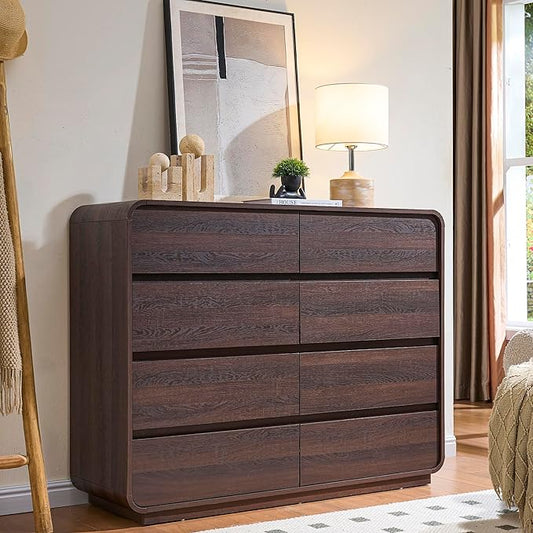 Modern 8 Drawer Dresser, 47- Inch Wood Chest of Drawers with Large Storage, Walnut Dresser Closet for Bedroom, Living Room, Nursery.