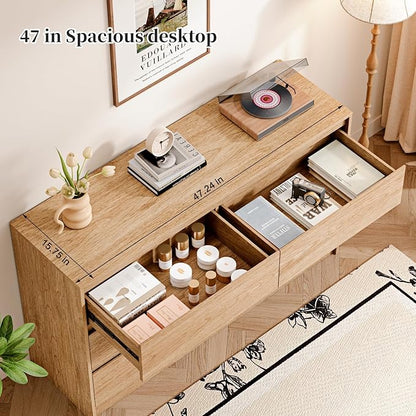 6 Drawer Dresser,47" Wide Mid Century Chest of Drawers,Wooden Bedroom Drawer Dresser with 6 Storage Drawers for Bedroom,Living Room,with Anti-Tipping Device,Natural