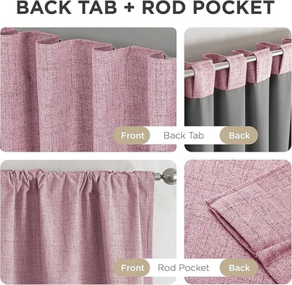 Joydeco Blackout Curtains for Bedroom - 96 Inch Long 100% Light Blocking 2 Panels Set Pink Drapes, Thermal Insulated Room Darkening Curtains, Linen Textured for Living Room, Rod Pocket & Back Tabs