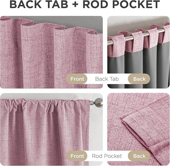 Joydeco Blackout Curtains for Bedroom - 84 Inch Long 100% Light Blocking 2 Panels Set Pink Drapes, Thermal Insulated Room Darkening Curtains, Linen Textured for Living Room, Rod Pocket & Back Tabs