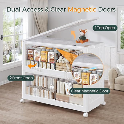 135Gal Stackable Storage Bins with Lid, 540Qt Extra Large Collapsible Storage Box with Doors and Wheels, Plastic Closet Organizer and Storage Cabinet Drawer For Home Kitchen, 3Pack White