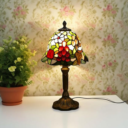 Mini Tiffany Table Lamp Nightstand Lamps Handmade Stained Glass Bedside Lamp Fruit Night Light for Office Bookcase Bar Bedroom Living Room,7.87 inch