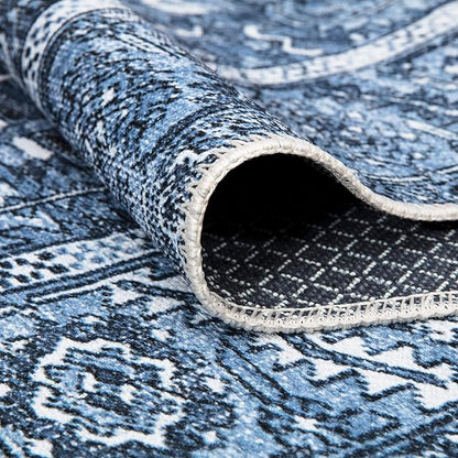 Bloom Rugs Washable Non-Slip 8' x 10' Rug - Blue Traditional Area Rug for Living Room, Bedroom, Dining Room, and Kitchen - Exact Size: 8' x 10'