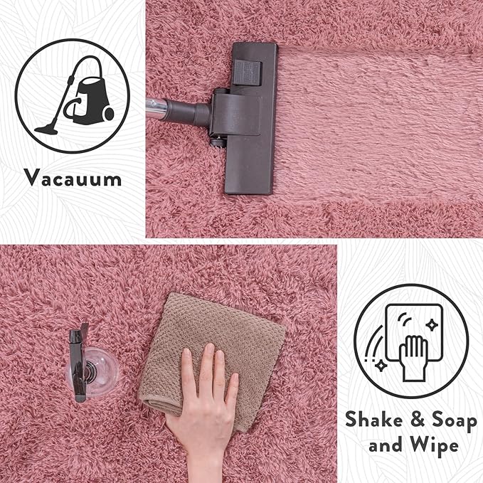 Fluffy Rug for Bedroom, 4x6 Blush Pink Shag Area Rug for Living Room, Soft Modern Indoor Fuzzy Plush Rug, Non-Slip Shaggy Carpet for Girls Kids Room Nursery Dorm Home Decor