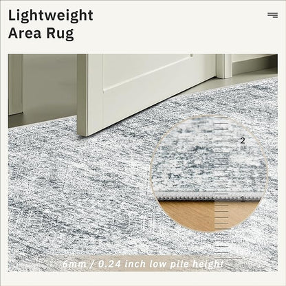 6x9 Area Rug for Living Room Washable 6x9 Gray Rug Non-Slip Modern Rugs for Bedroom Dinning Room Ultra-Thin Indoor Grey Rug