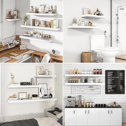 RICHFOCUS 48Inch Floating Shelves for Wall 2 Pack Shelves for Bedroom|Kitchen|Bathroom Wall Mounted Rustic Wood Floating Shelf with Invisible Brackets for Books|Storage|Decor, White