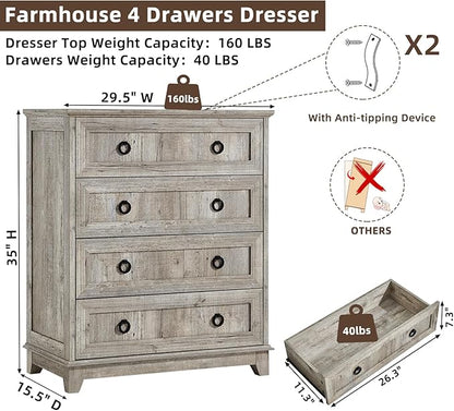 6 Drawer Dresser for Bedroom, 41" Tall Small Dressers & Chest of Drawers, Farmhouse Dresser with Metal Handle, Wood Storage Organizer Closet for Living Room, Hallway, Entryway