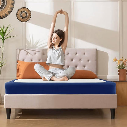 Biscaynebay Decorative Box Spring Cover King & Cal King Size, Navy Luxurious Jersey Knitting Stretchy Wrap Around 4 Sides Bed Skirt for Home/Hotels, Easy Fit Wrinkle & Fade Free Machine Washable
