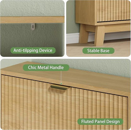 Shoe Cabinet with 6 Flip Drawers, 54" Tall Narrow Fluted Shoe Storage Organizer for Entryway, Hidden Slim Wooden Shoe Rack Cabinet for Front Door Entrance, Hallway, Living Room, Natural Oak