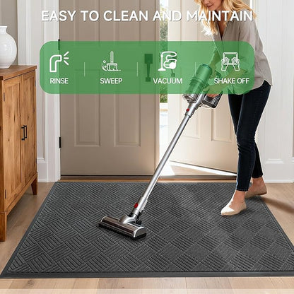 Front Door Mat, Heavy Duty Indoor Outdoor Doormat, 60" x 36" Low Profile Outdoor Mats for Home Entrance, Stain and Fade Resistant Welcome Mat Ideal for High Traffic Area, Diamond Grey