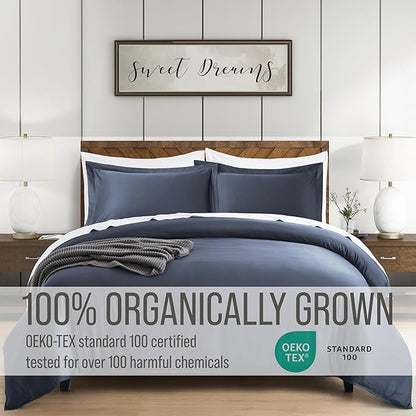 Bella Coterie Luxury Bamboo Viscose California King Size Duvet Cover Set | 100% Organically Grown | Corner Ties | Ultra Soft | Cooling | Two Pillow Shams | 106 x 94 | No Insert [Slate Blue]