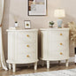 Tribesigns Nightstand with 3 Drawers, Set of 2, Oval Bed Side Table for Bedroom, Fully Assembled, Wooden Side End Table with Solid Wood Legs for Living Room, Beige White