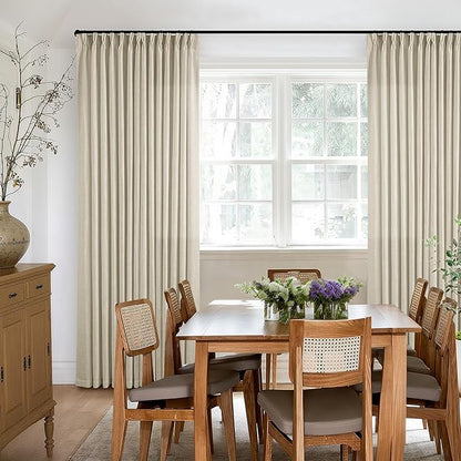Linen Pinch Pleated Linen Curtains 2 Panels for Living Room Bedroom Memory Training Shaped Semi Sheer Pleat Drapes with Hooks Rings Light Filtering Window Curtain 40x80