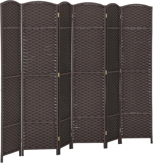 HOMCOM Room Divider, 6 Panel Folding Privacy Screen, 5.6' Tall Freestanding Wall Partition for Home Office, Bedroom, Brown
