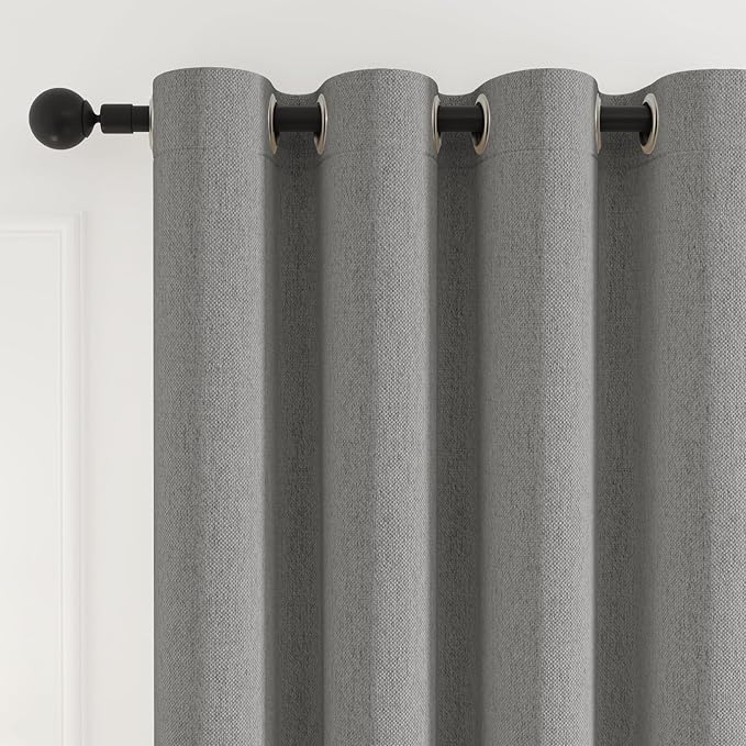 100% Blackout Curtains 96 inch Length 2 Panels for Living Room, Linen-Look Textured Room Darkening Thermal Insulated Noise Reduction Farmhouse Drapes for Bedroom (W52xL96, Grey)