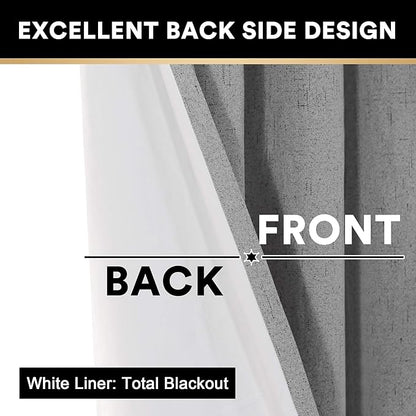 PrinceDeco 100% Blackout Curtains Thermal Curtains for Sliding Glass Door Patio Curtains for Sliding Door Linen Textured Thermal Insulated with White Backing,W100 X L84 Inch, Light Grey