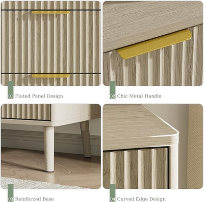 LYNSOM 55" Wide Fluted Dresser for Bedroom with 7 Drawer, Modern Chest of Drawers with Curved Profile Design and Metal Handles, Wood Dresser TV Stand & Storage Organizer for Living Room, Beige
