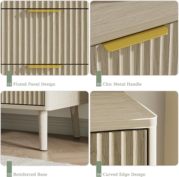LYNSOM Fluted 9 Drawer Dresser for Bedroom, 55" Wide Modern Chest of Drawers with Curved Profile Design and Metal Handles, Wood Dresser TV Stand & Storage Organizer for Bedroom, Hallway, Beige