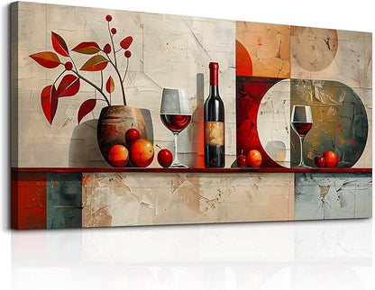 ERQINHUA Large Canvas Wall Art For Kitchen Wall Decor For Living Room Restaurant Pub Decorations Wine Glass Mural Still Life Abstract Pictures Artwork Restaurant Mural Home Decor Painting 30"x60"