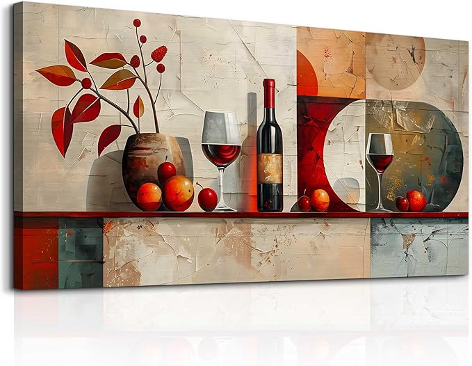 ERQINHUA Large Canvas Wall Decor For Kitchen Wall Art For Living Room Dining Room Decorations Wine Glass Still Life Abstract Picture Artwork Pub Wall Mural Posters Home Decor Aesthetics 24"x48"