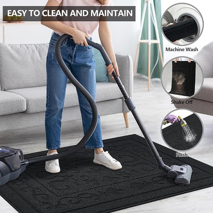 FONEYI Indoor Door Mat, Front Back Door Mat 32" x 40" Non-Slip Rubber Backing Door Rug, Machine Washable Entry Rug, Low Profile Absorbent Dirt Trapper Doormat Inside Floor Mats for Entryway, Black