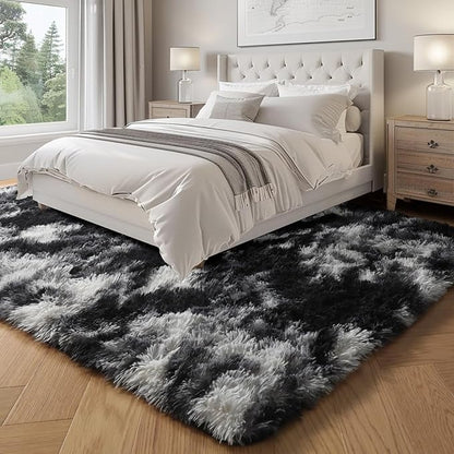 PAGISOFE Black White Grey Rugs for Living Room 5x8, Shag Fuzzy Fluffy Rectangular Rugs for Kids Room Playroom Classroom Dorm Shaggy Soft Carpet for Home Decor Aesthetic Plush Bedside Rug Modern Cool