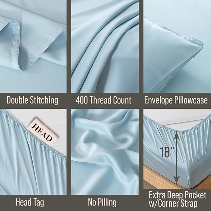 Bella Coterie Luxury Bamboo Viscose Split King Size Sheet Set | 2 Fitted Sheets for Sleep Number & Adjustable Beds | 100% Organically Grown | Cooling & Ultra Soft | 18” Deep Pocket [Coastal Blue]