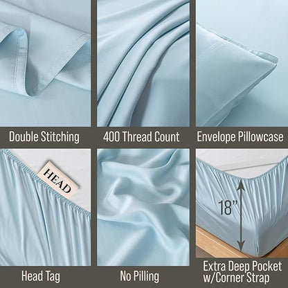 Bella Coterie Luxury Bamboo Viscose Twin XL Size Sheet Set | 100% Organically Grown | Ultra Soft | Cooling for Hot Sleepers | 18" Deep Pocket [Coastal Blue]