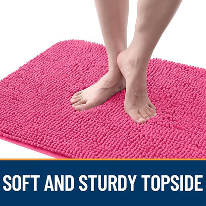 OLANLY Dog Door Mat for Muddy Paws 30x20, Absorbs Moisture and Dirt, Absorbent Non-Slip Washable Doormat, Quick Dry Chenille Mud Mat for Dogs, Entry Indoor Entryway Carpet for Inside Floor, Hot Pink