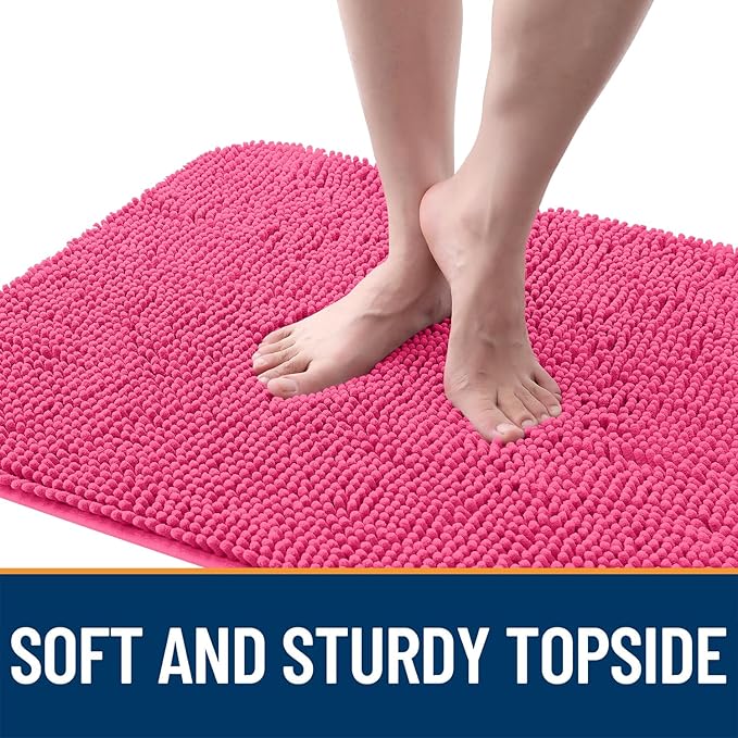 OLANLY Dog Door Mat for Muddy Paws 70x24, Absorbs Moisture and Dirt, Absorbent Non-Slip Washable Doormat, Quick Dry Chenille Mud Mat for Dogs, Entry Indoor Entryway Carpet for Inside Floor, Hot Pink